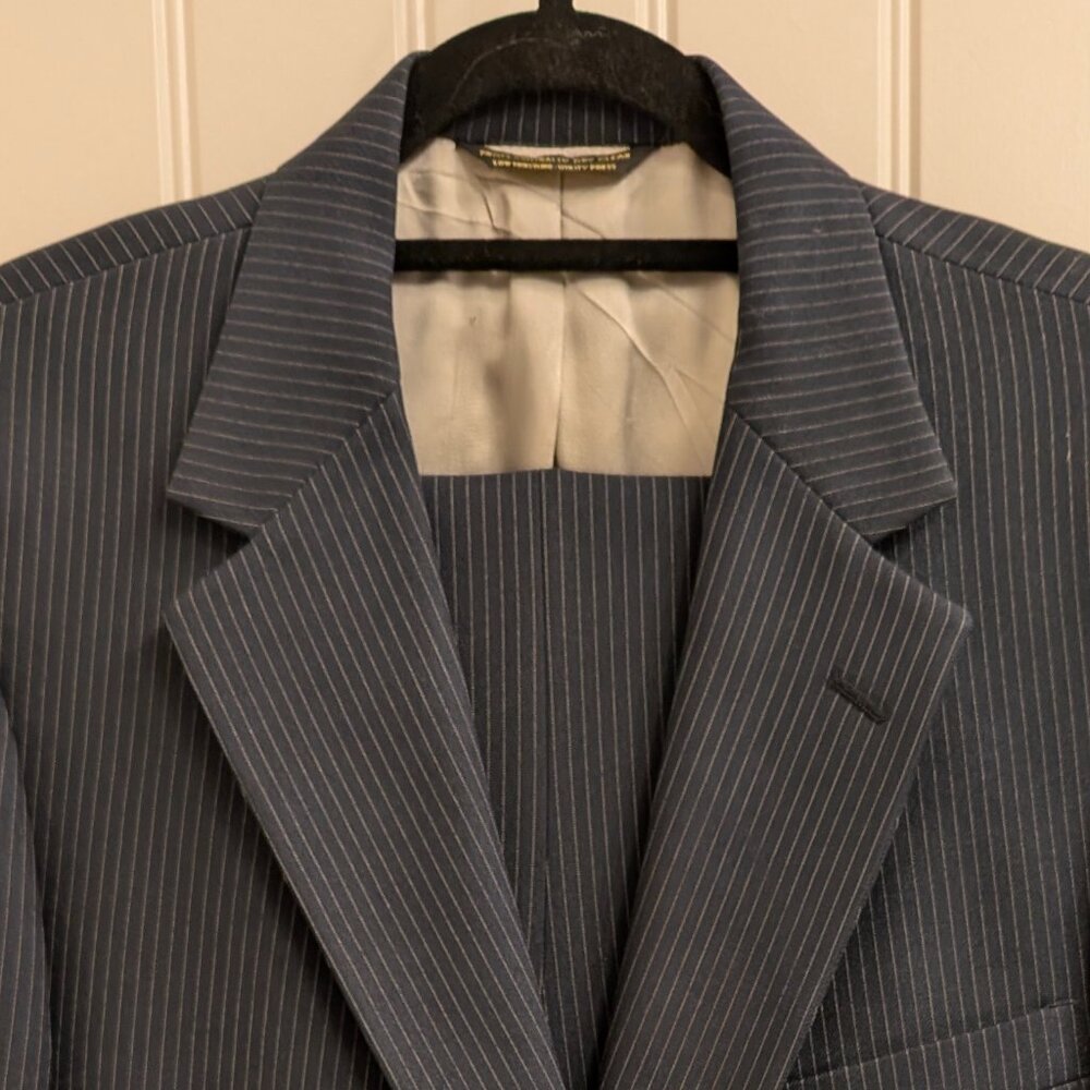Vintage Johnny Carson Tailored for KG Men's Store Navy Pinstripe Suit
